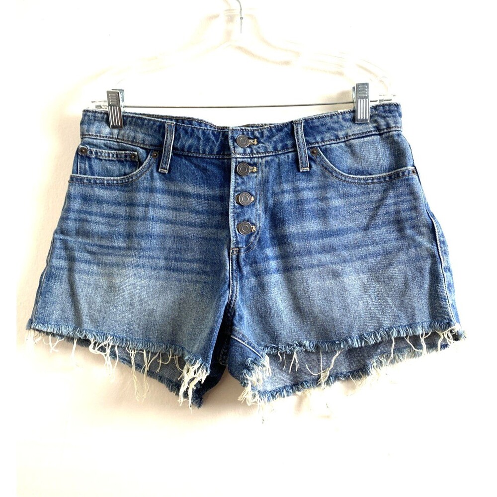 Lucky Brand Denim Blue Shorts The Cut Off Mid Rise 10/30 Distressed Button Fly